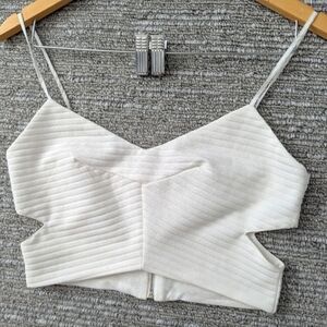 Zara Creamy White Bralette/Crop Top With Cut-Outs On Both Sides